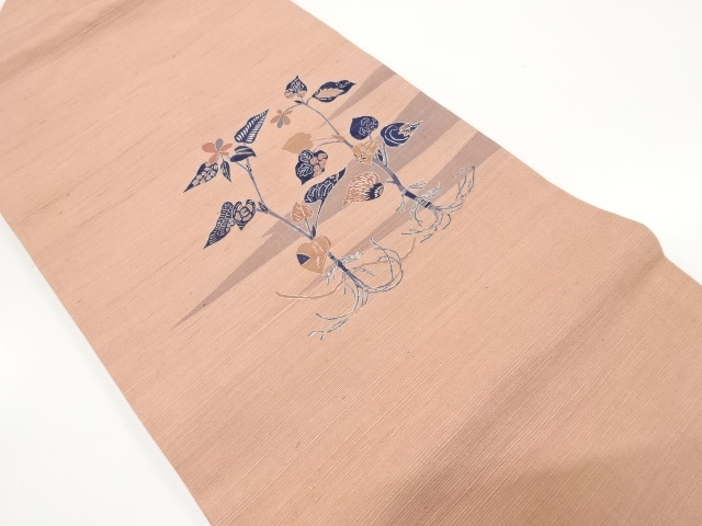 霞に枝葉模様　紬　名古屋帯